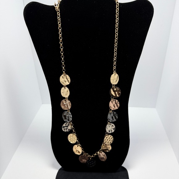 Unbranded Jewelry - Hammered Disc Station Necklace Womens 38" Multi Tone Metallic Coin Long Chain